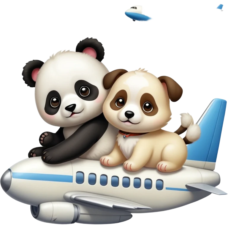 Panda and cream coloured puppy dog on plane emoji