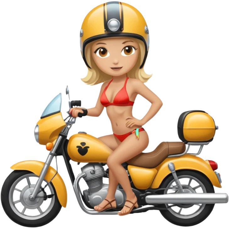 Blonde girl in bikini riding a motorbike with a helmet on emoji