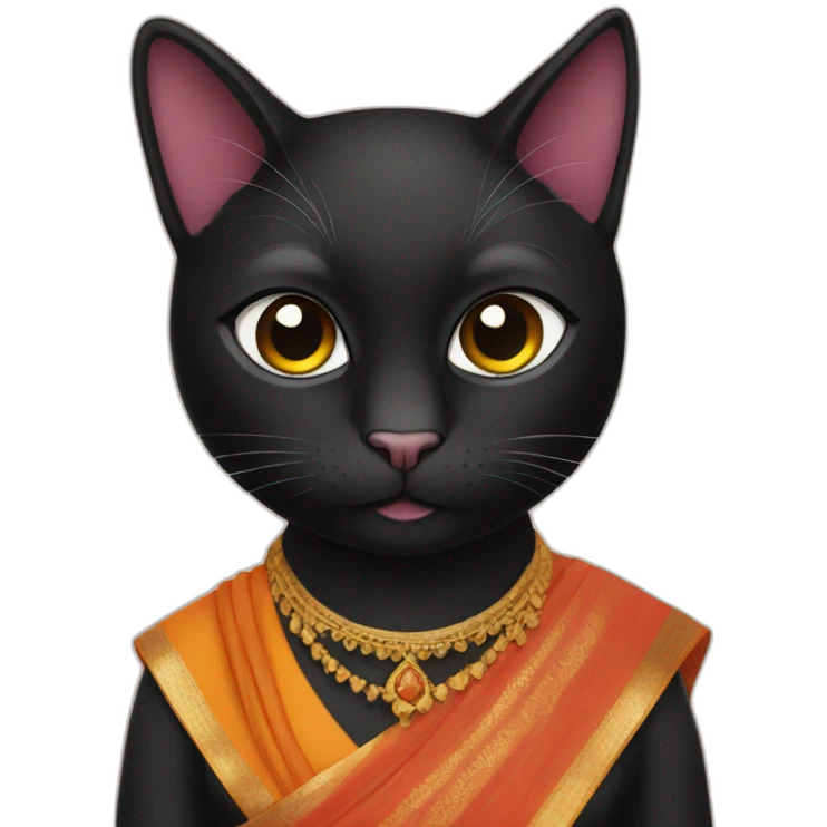 Black cat wearing saree emoji