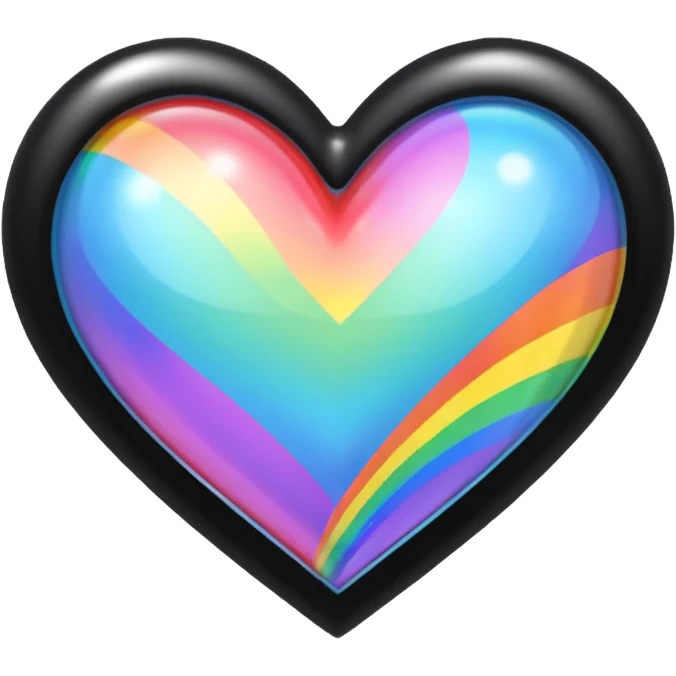 holographic black heart with a rainbow bow and heart pattern on the bow emoji