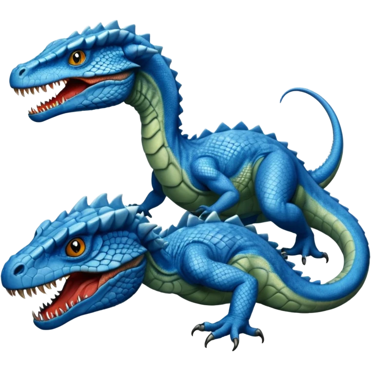 blue hydra, strong reptilian body, like a dinosaure, not like a snake,  with 3 heads rising from its neck emoji