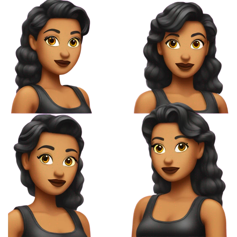 Tanned woman with black hair dressed in 1990s pop princess hair, makeup, and neon attire  emoji
