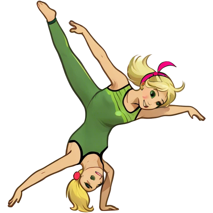 Blonde hair girl trying to do a cartwheel  emoji
