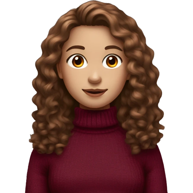 girl with long brown curly hair and pale skin wearing burgundy turtleneck sweater emoji