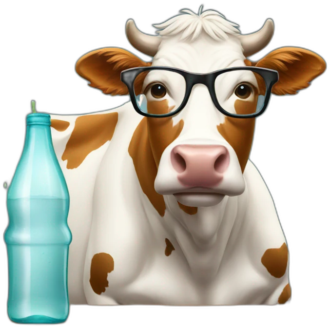 Cow with glasses drinking from a bottle emoji