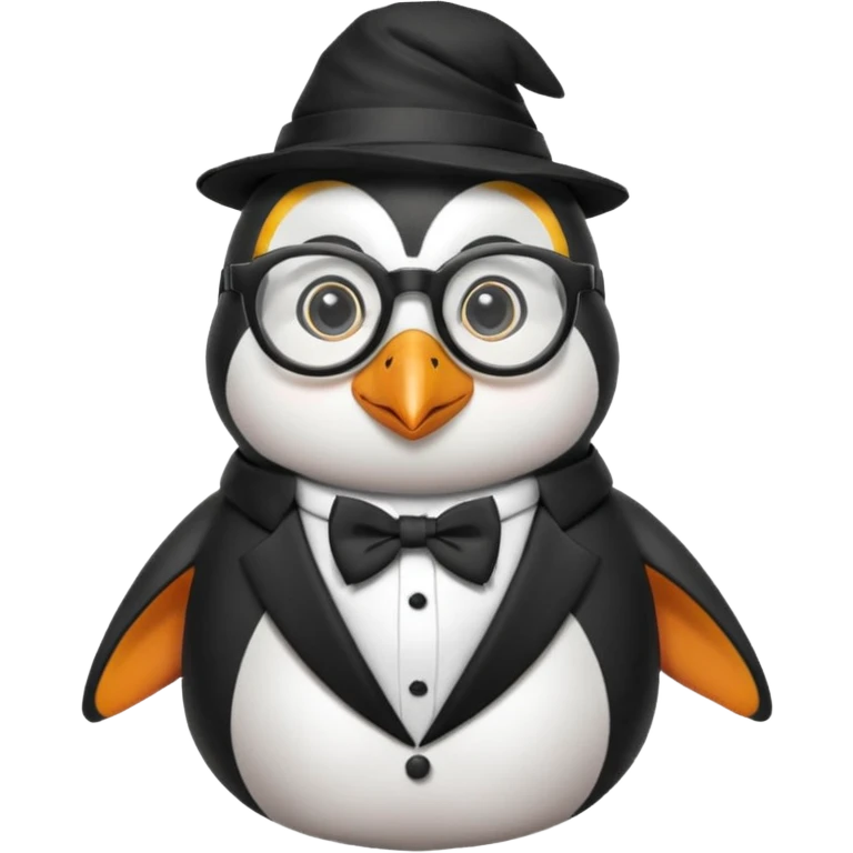 A penguin wizard wearing glasses emoji