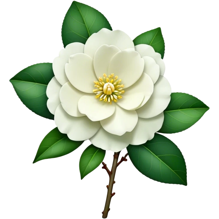 single Camellia flower, stem emoji