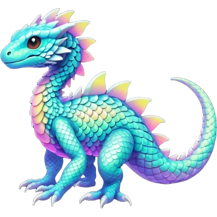 futuristic lush warm-colored iridescent whitish silvery scaley neon-colored Fakémon-Trico-creature (full body) emoji