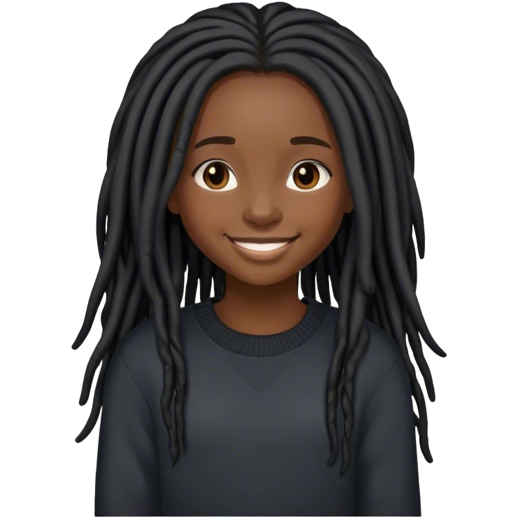 African american girl with long black locs smiling with black sweater emoji