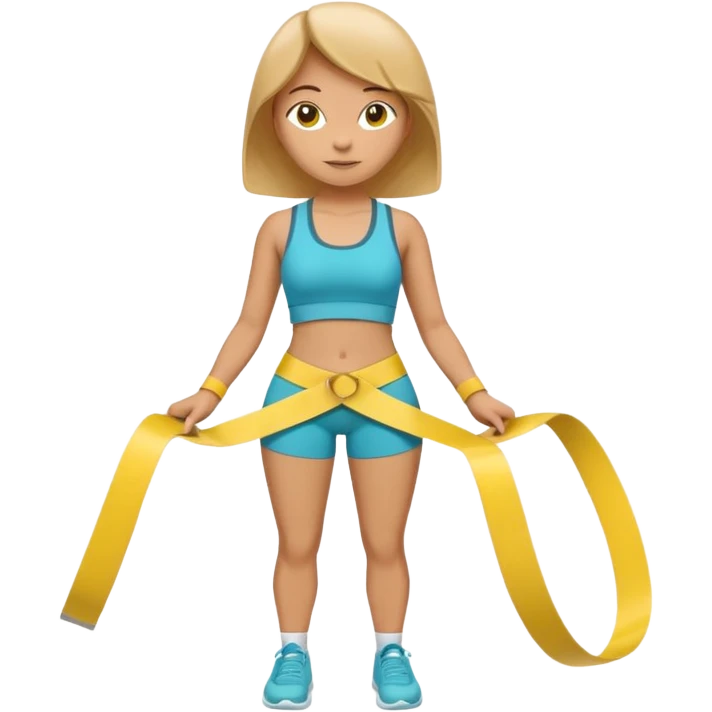 A 3D cartoon person measuring their waist with a yellow tape, casual fitness outfit, Memoji-style realism. emoji
