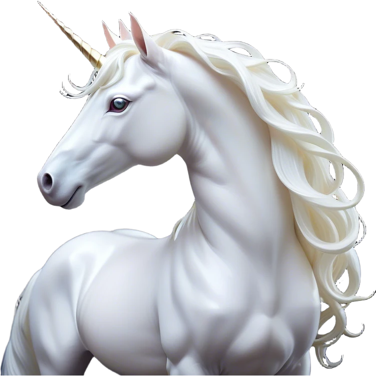 Cinematic Noble White Unicorn Portrait Emoji, Poised and regal, with a slender, ethereal form draped in a pristine white color, a flowing mane and tail, and a glistening, spiraled horn that radiates pure light, Simplified yet sharp and sophisticated features, highly detailed, glowing with a soft, iridescent luminescence, high shine, intelligent and transcendent, stylized with an air of mythical enchantment, focused and serene, soft glowing outline, capturing the essence of a watchful and confident white unicorn that appears ready to prance out of the screen with magical grace! emoji