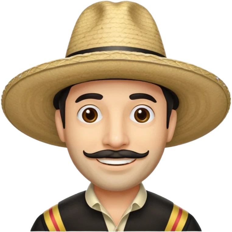 A happy fair skinned Colombian man with minimal facial hair wearing a black and beige stripped Colombian sombrero emoji