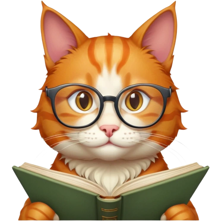 Рыжая кошка в очках очень милая с нотками магичеости которая читает историю про драконов  emoji