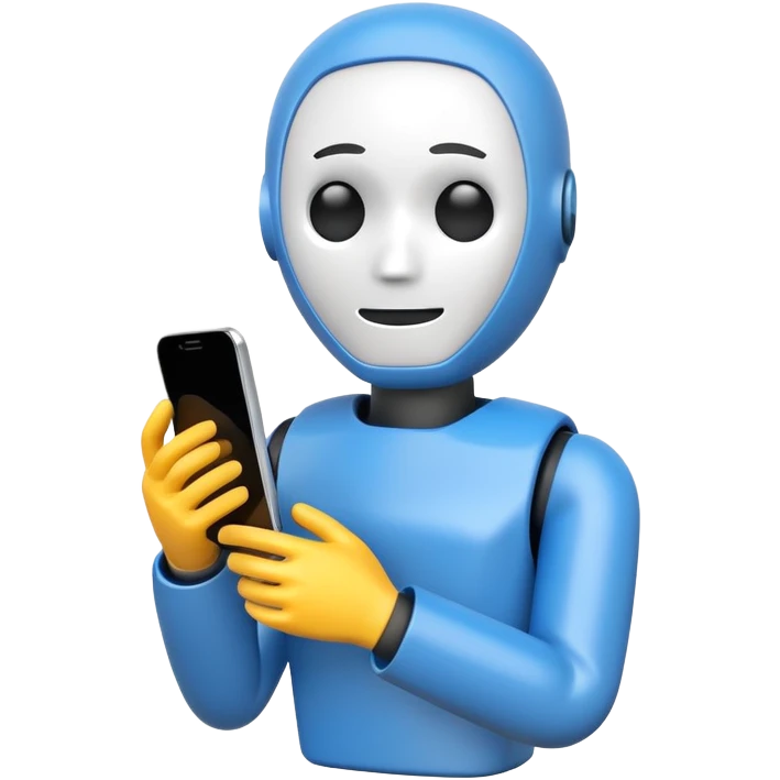 blue crash test dummy with phone emoji