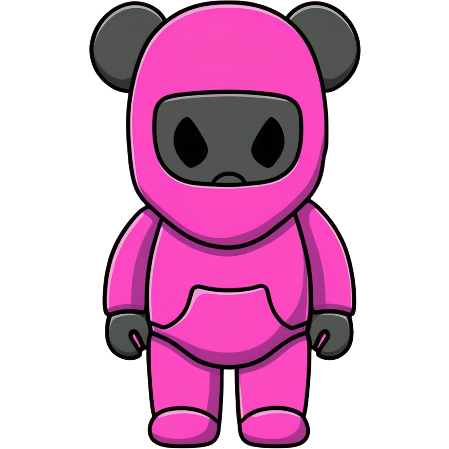 Cool Bearbrick toy wearing a pink balaclava with KAWS signature X eyes visible through the mask openings emoji