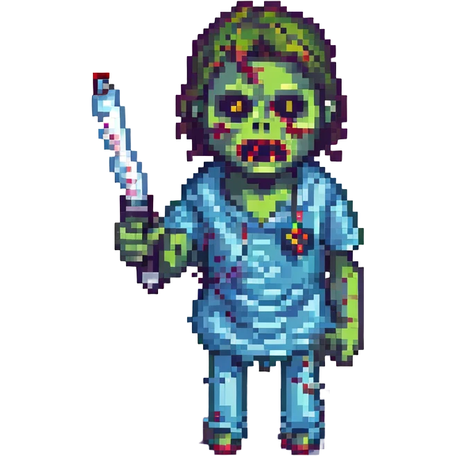 zombie holding a syringe, pixel art style emoji