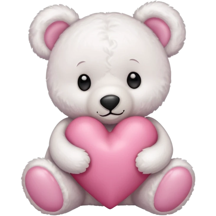 white teddy bear with pink bow hugging pink heart emoji