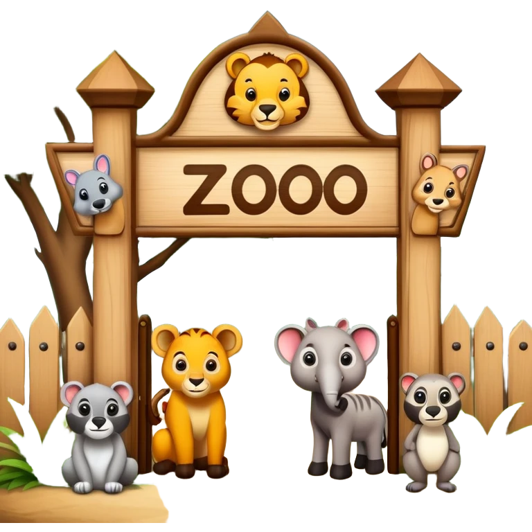a zoo entrance sign with animals peeking out emoji