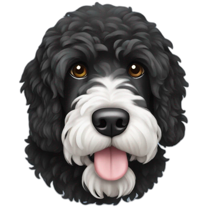 black Portuguese water dog with white chin emoji