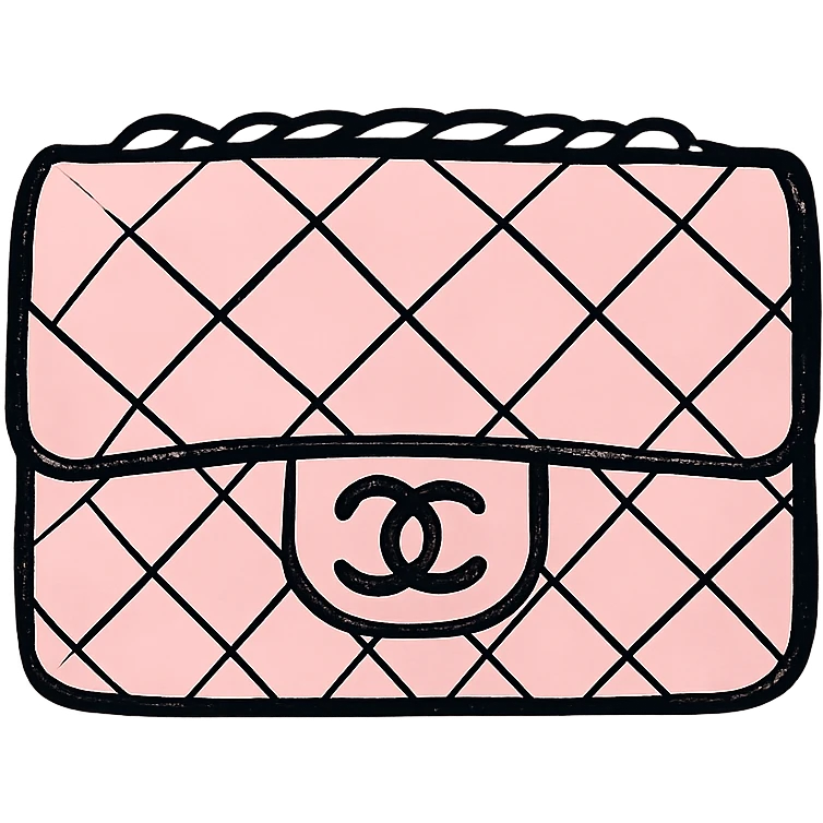 pink Chanel purse with quilted pattern, hand-drawn black outline icon style, no fill emoji