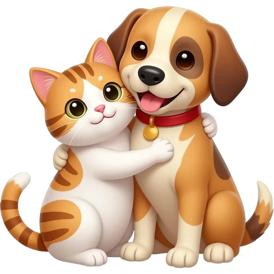 cat and a dog hugging each other emoji