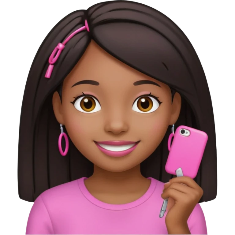 a black girl with straight hair and pink clips in the front emoji