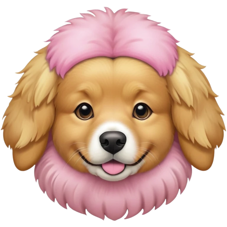 A dog wearing a pink plan puff hobbie emoji