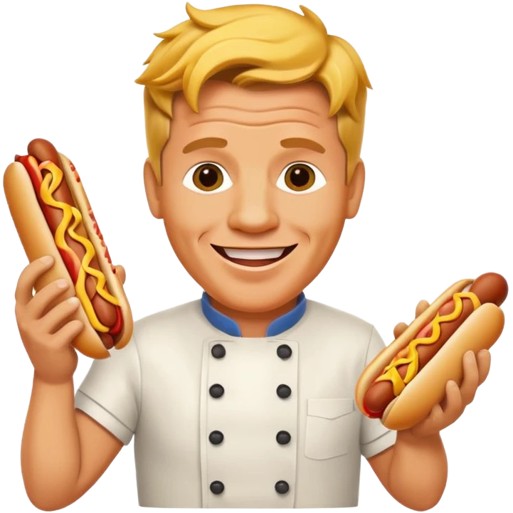 gordon ramsay hold a hotdog, happy smile emoji