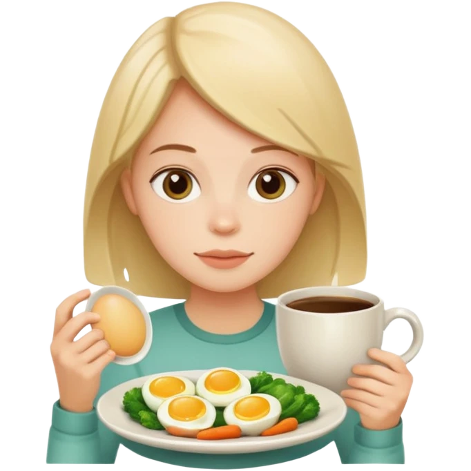 plate with eggs and veggies,  on the side coffee in cute mug emoji