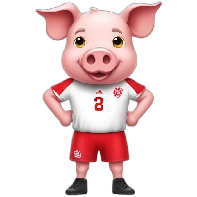 pig with red soccer tshirt standing emoji