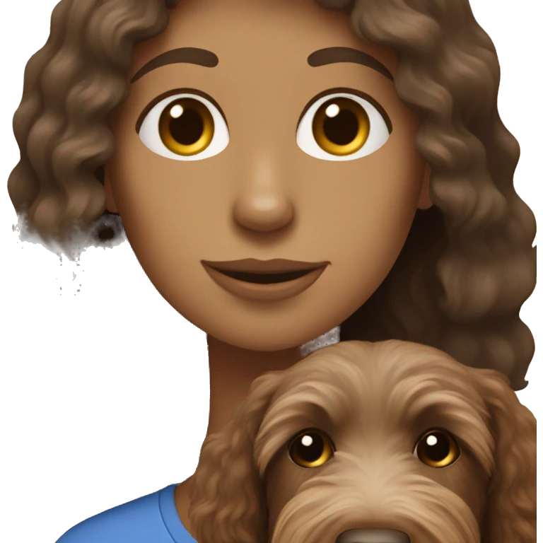Dark brown labradoodle with brown haired woman emoji