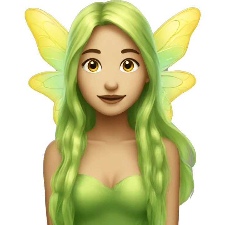 Beautiful, fairy, gold, yellow, green, long hair, big wings emoji