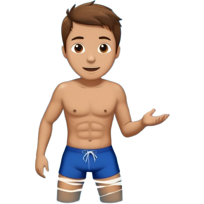 Man with brown hair swimming with hungry mad sharks emoji