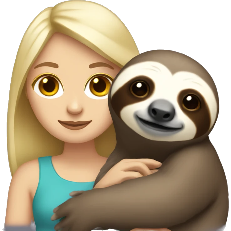 White female with blonde hair holding sloth emoji