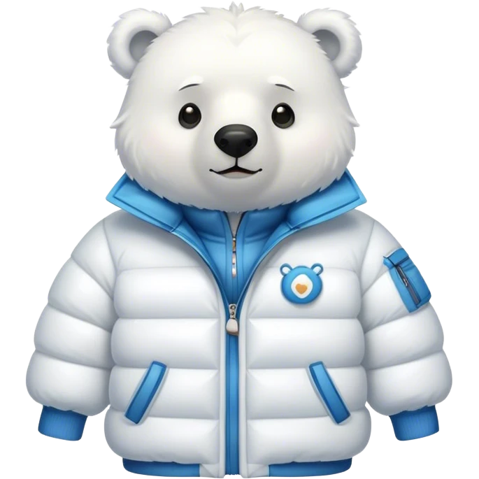 A white bear with a white jacket PUFFER, with a simple design and a nice style emoji