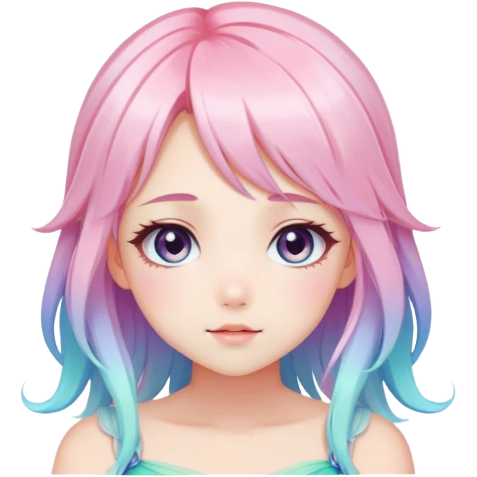 Gorgeous Beautiful Blushing Petite Colorful-Shiny-Pastel-Fairy-Anime-Girl with beautiful gradient pastel hair aesthetic emoji