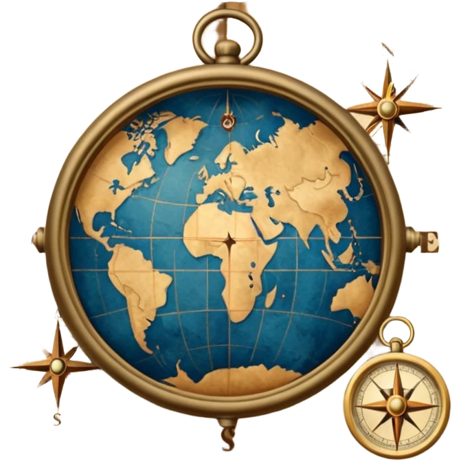 mundo, mapa, brújula emoji