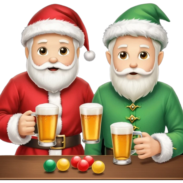 Santa and elf  playing beer pong at party emoji