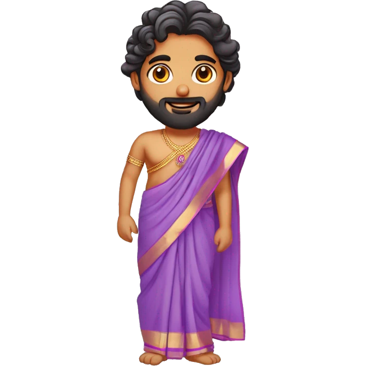 south indian girl with straight hair wearing lavender saree marrying south indian guy with curly hair and beard wearing dhoti emoji