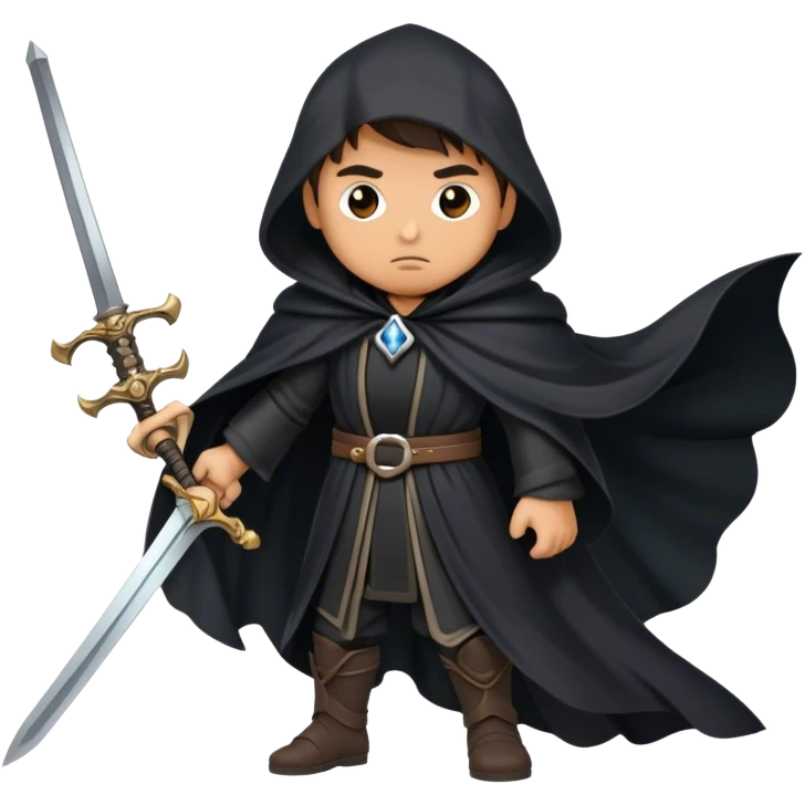 A lone swordsman in a flowing black cloak,  emoji