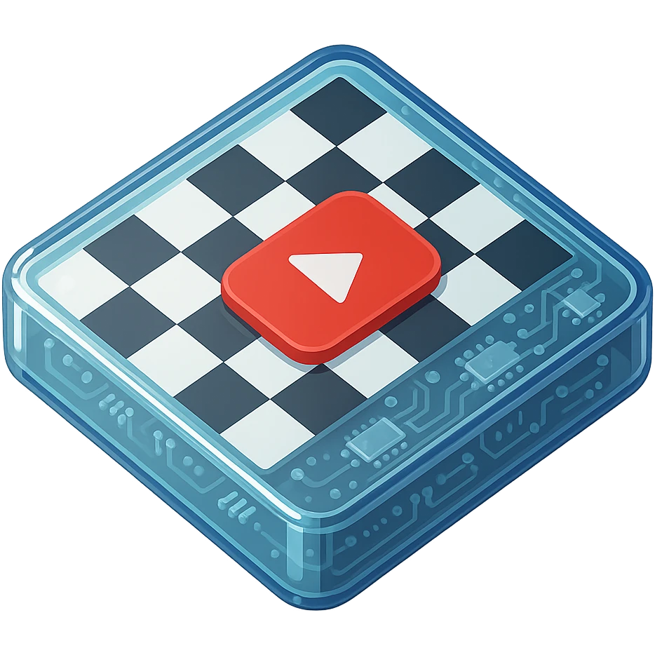 chess board of youtube play button, red YouTube play button, glossy circuit style emoji