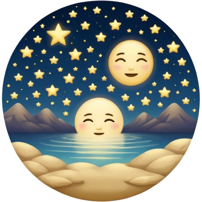 "Design a calming circle emoji for evening reflection. Soft moonlight, gentle stars, peaceful or spiritual symbols. No people - emphasize tranquil colors, night sky elements, and serene christian imagery." emoji