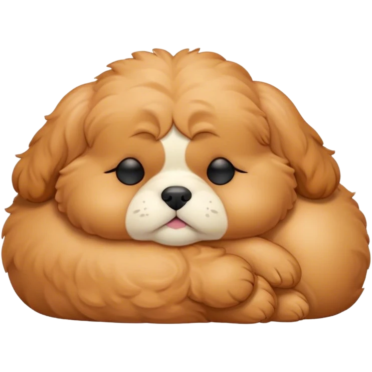 Cinematic Meme-Worthy Chubby Sleeping Cavoodle Portrait Emoji, Head resting peacefully with a contented smile, showcasing a delightfully chubby build and a luxuriously soft, curly apricot coat with gentle white accents, eyes shut in a serene nap, Simplified yet hilariously adorable features, highly detailed, glowing with a soft, drowsy light, high shine, relaxed and utterly lovable, stylized with an air of playful laziness, bright and heartwarming, soft glowing outline, capturing the essence of a comically sleepy Cavoodle, so meme-worthy it feels like it could instantly become the next viral sensation of adorable slumber! emoji