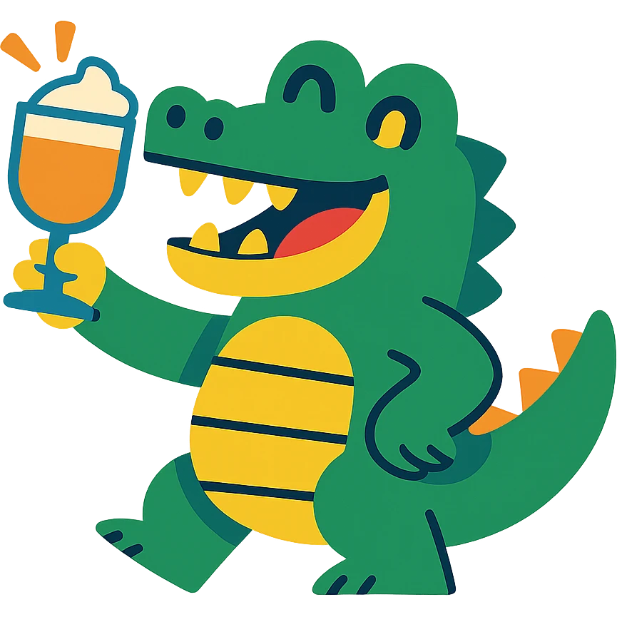 smiling crocodile toasting with a Bombardino glass cheerful and colorful emoji