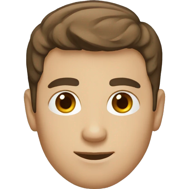 man with short brown hair, brown eyes, laptop. emoji