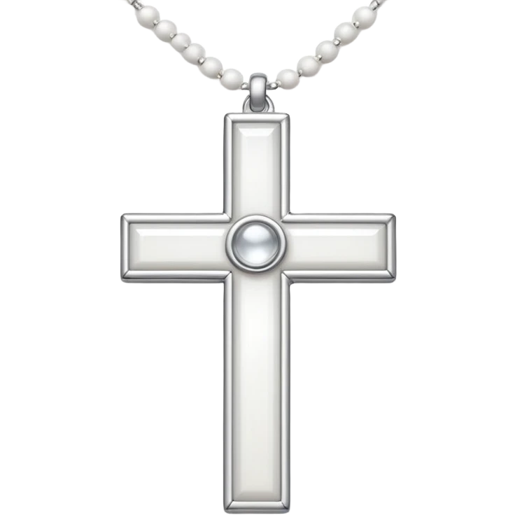 Elegant emoji icon of a white cross made of white beads, glossy surface, and white bead chain subtle shadows, pure white palette emoji
