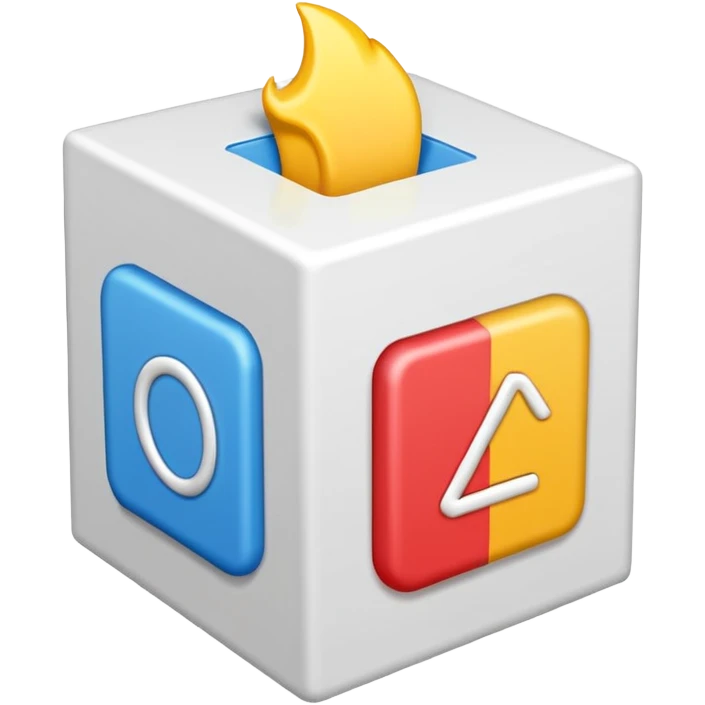 white 3d box with #420ead colour stroke. on the front wall of the box is #420ead colour done mark. sides are also white with #0c0a1e strokes emoji