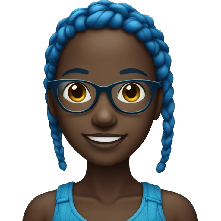 Dark skin with blue braids girl smiling with glasses emoji