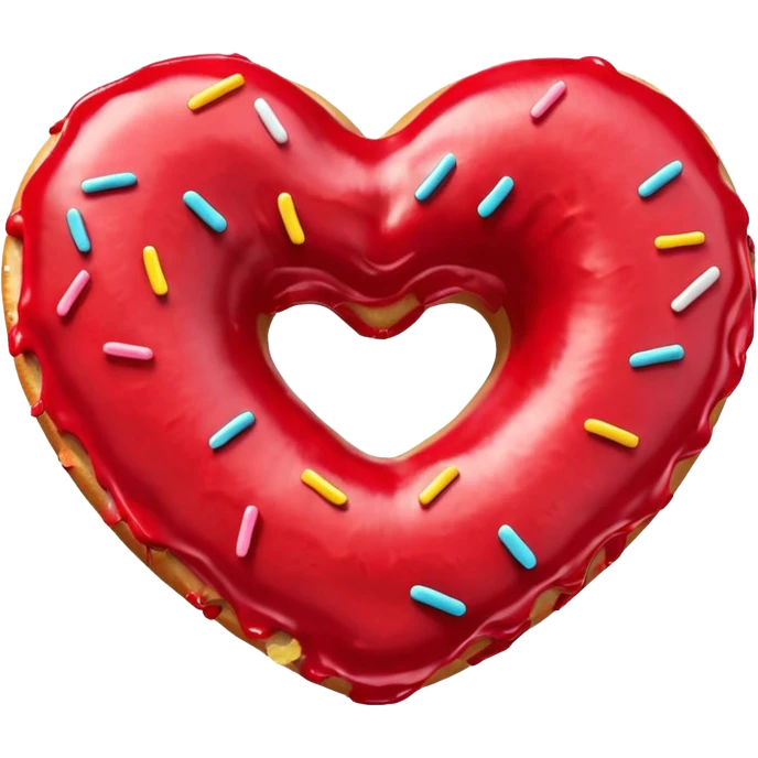 Realistic isolated heart shaped donut with red frosting. emoji