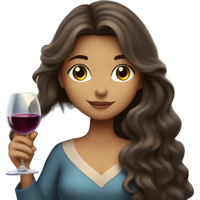 Long-haired Brunette Girl under starry moonlight with wineglass in hand emoji